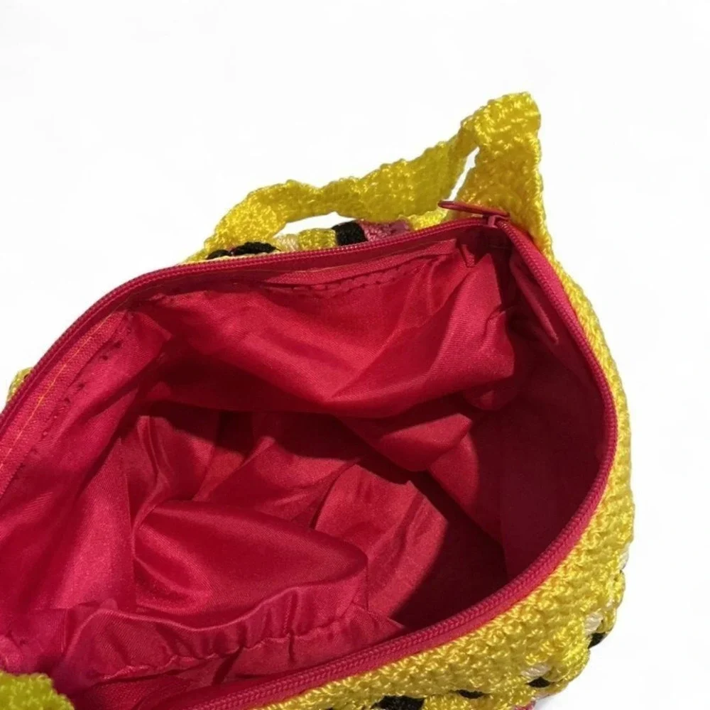 Unbranded‎ Crochet Crossbody Bag Womens Medium Yellow Pink Excellent Boho Shell